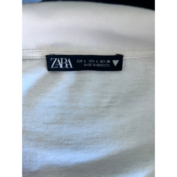 NWOT Zara Rugby Stripe Cream & Black Long Sleeve Cropped Collared Tee Size L - Picture 4 of 4